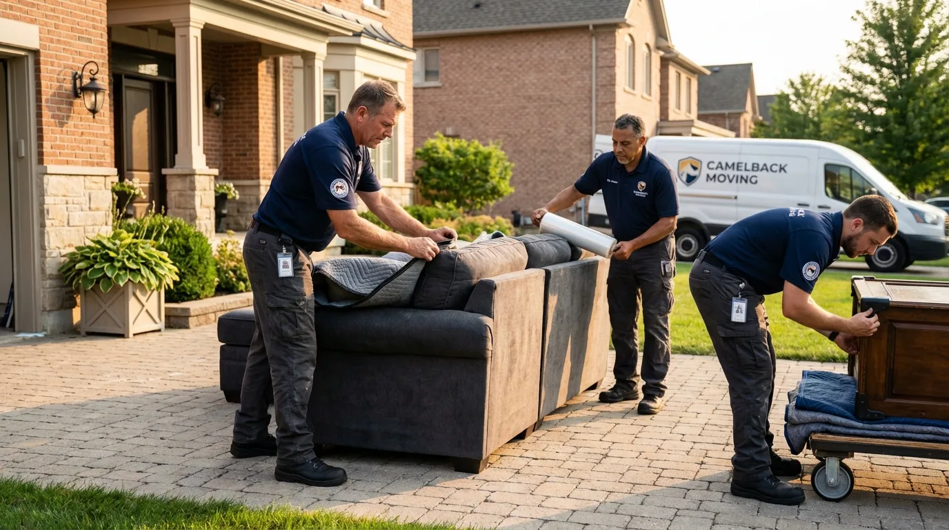Large estate moving crew wrapping furniture in New Waterford, OH