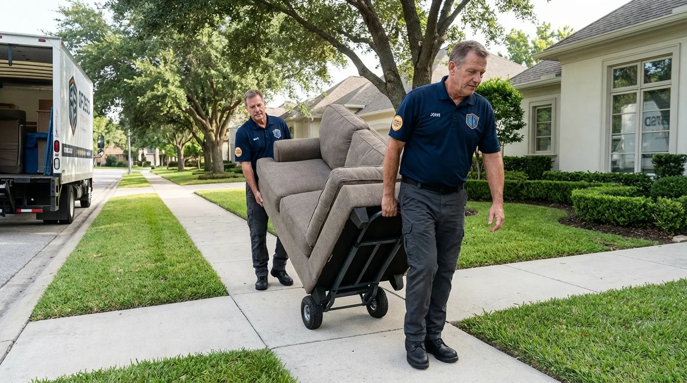 Local residential moving crew loading furniture in New Waterford, OH